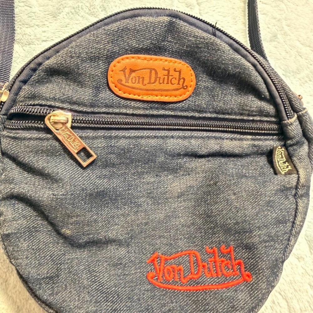 Von Dutch Navy Denim Bag with Leather Detail